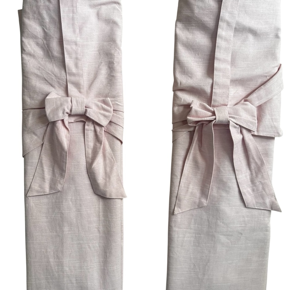 Pottery Barn Evelyn Linen-Blend Bow Valance Blackout Panel Curtains 44"Wx63"L - Picture 4 of 11